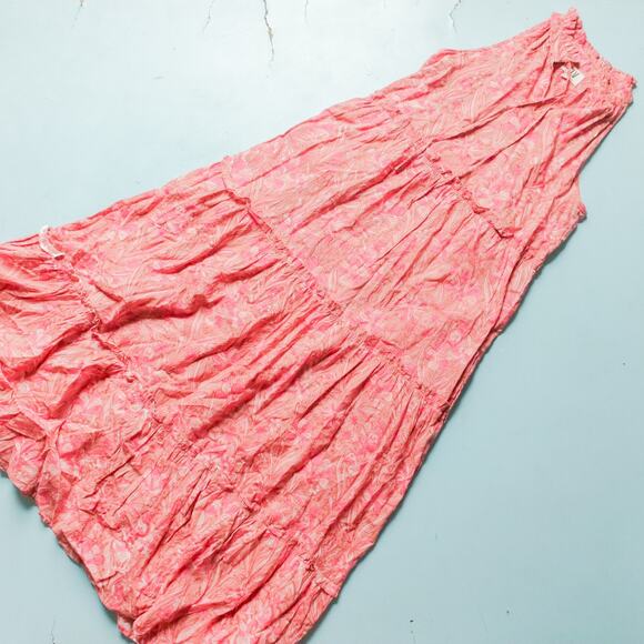 SLV Sur La Vague Pink Pattern Sleeveless Full Length Tiered Maxi Dress One Size - Picture 2 of 9
